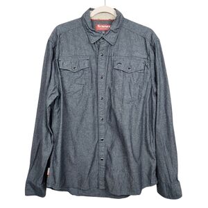 Simms Fishing Heathered Grey Long Sleeve Pearl Snap Long Sleeve Shirt Men Size L